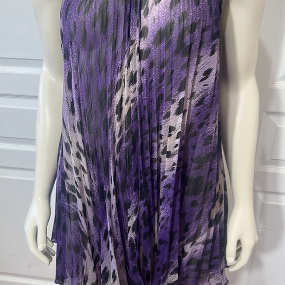FLAMINGO HALTER NECK MINI DRESS CHIFFON PLEATED FLARE BACK NECK TIE SIZE SMALL - Picture 10 of 11
